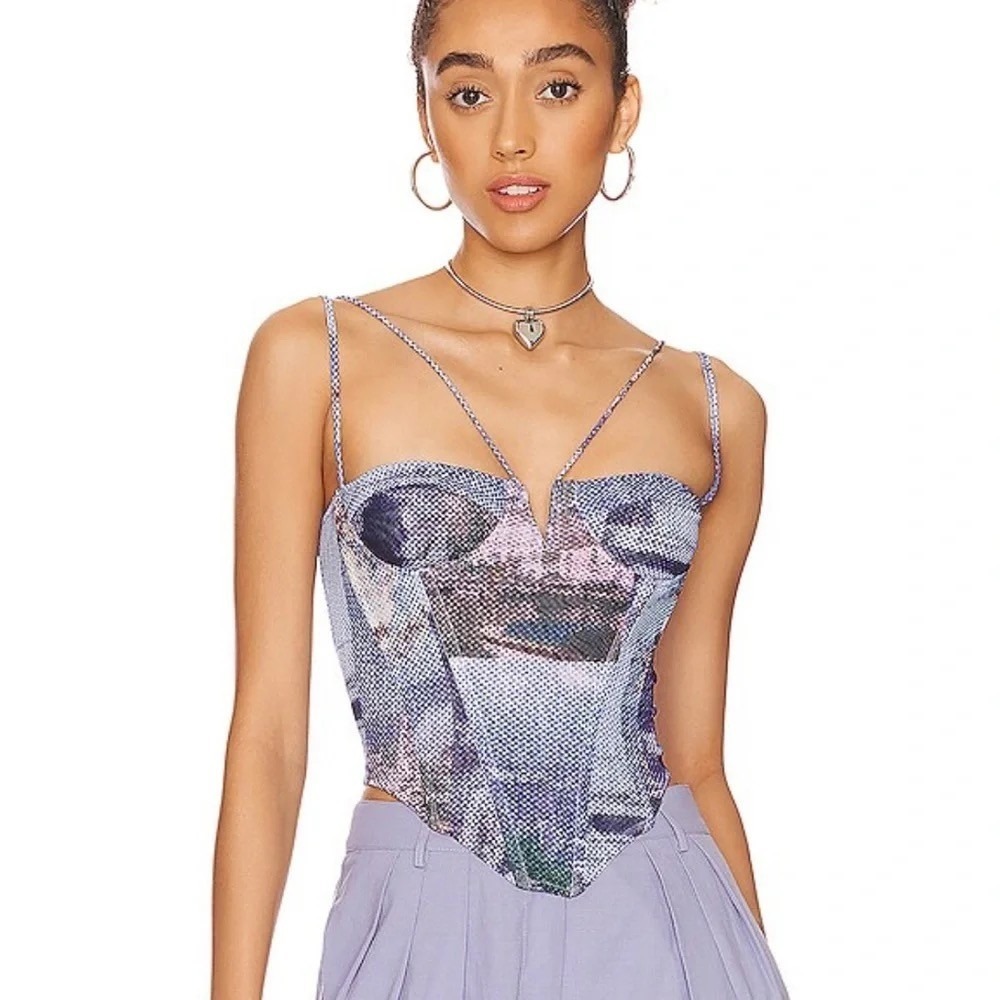 MIAOU Aphex Corset Top Memoirs Pixelated Graphic Print Vogue X-Small